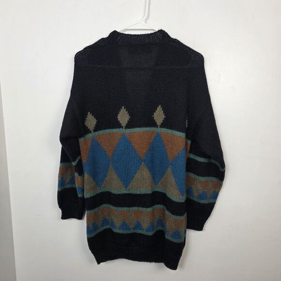 Peruvian Connection Black Multicolor Geometric 100% Alpaca Cardigan Size Small - Picture 5 of 6